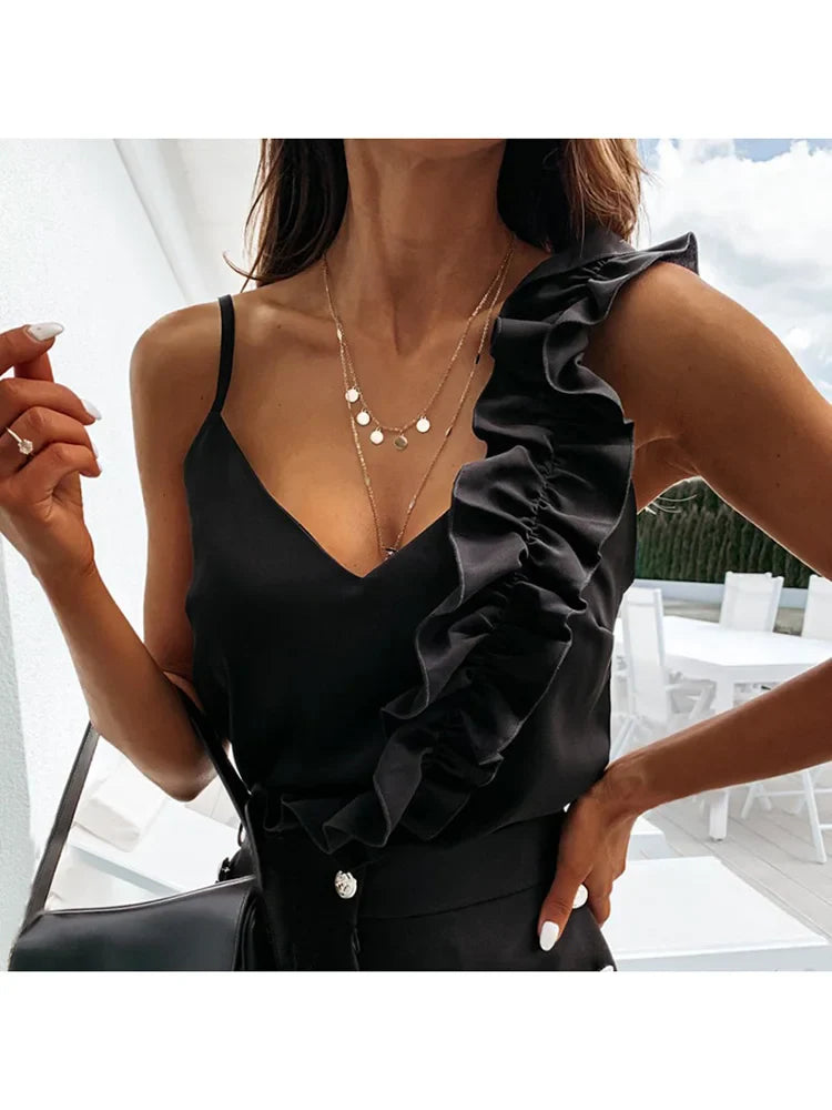 Blusa con volantes y tirantes delgados