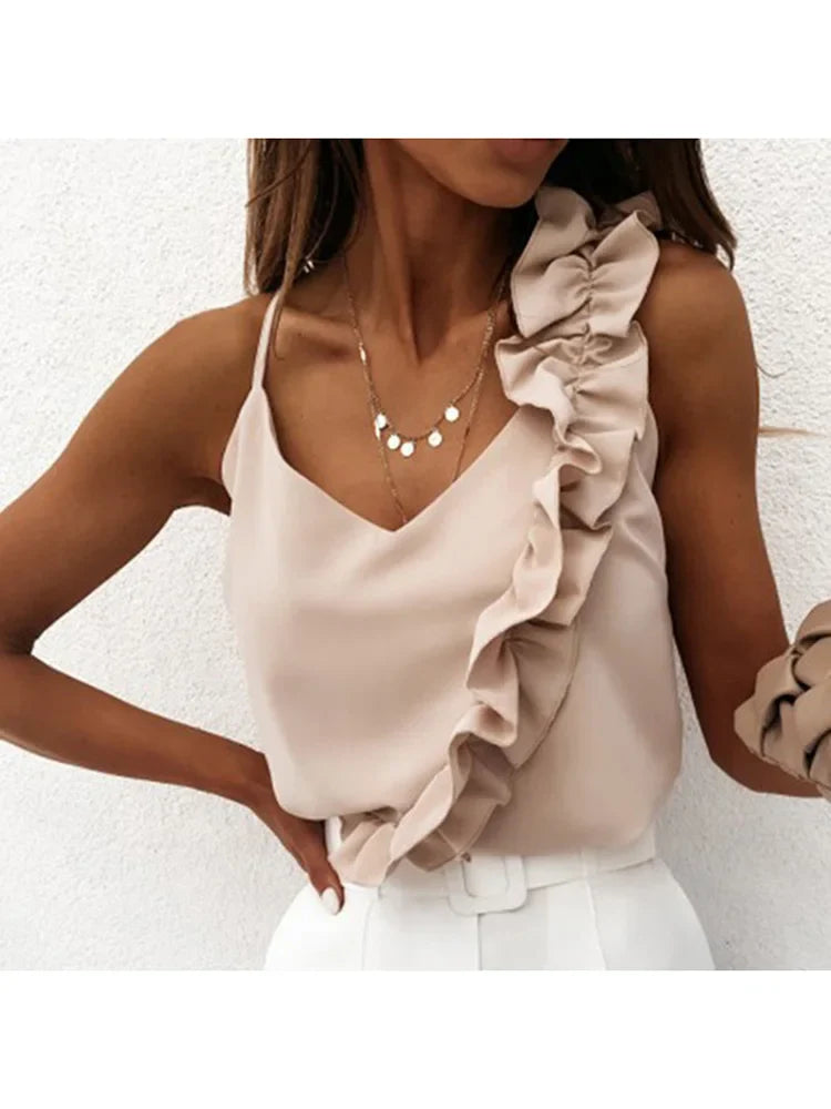 Blusa con volantes y tirantes delgados