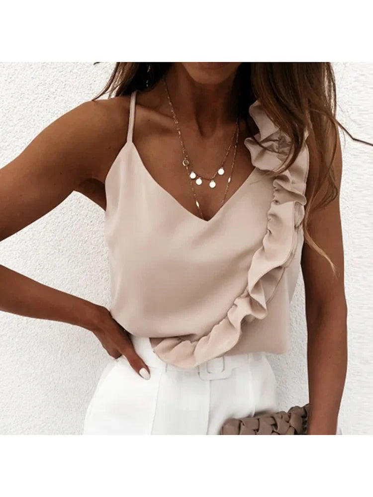 Blusa con volantes y tirantes delgados