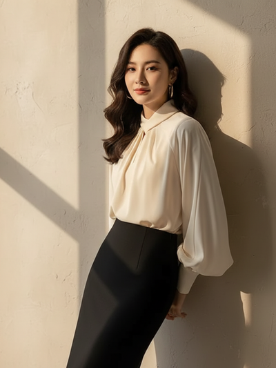 Blusa satinada con cuello alto – Amely