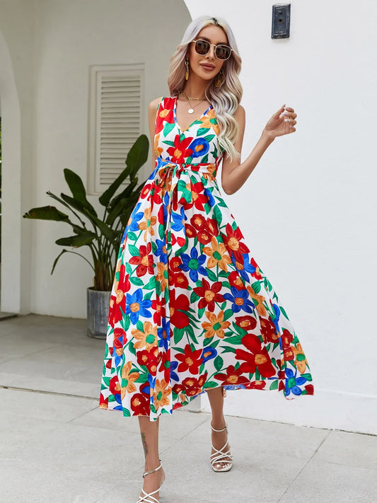 Vestido midi floral con cinturón – Talavera