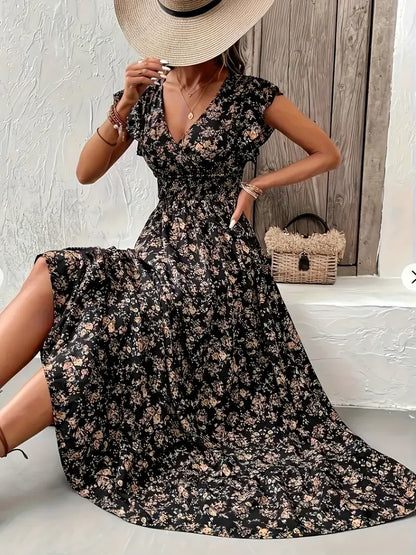 Vestido largo floral con vuelo – Mirela