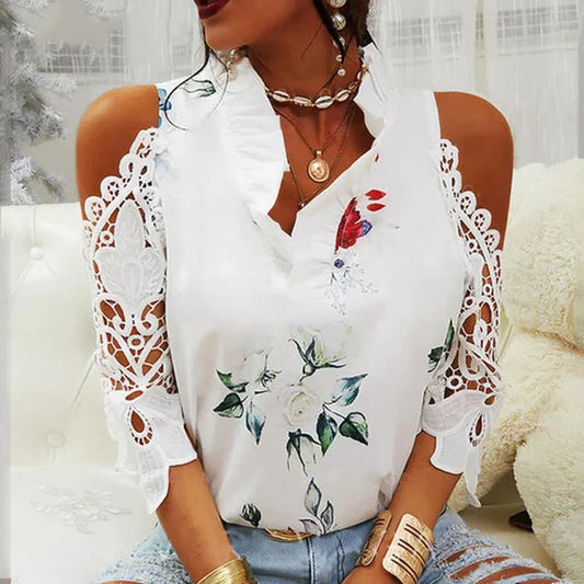 Blusa con hombros descubiertos y encaje – Alba