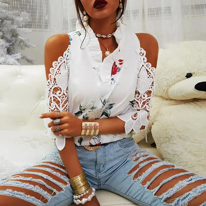 Blusa con hombros descubiertos y encaje – Alba