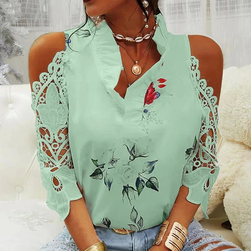 Blusa con hombros descubiertos y encaje floral