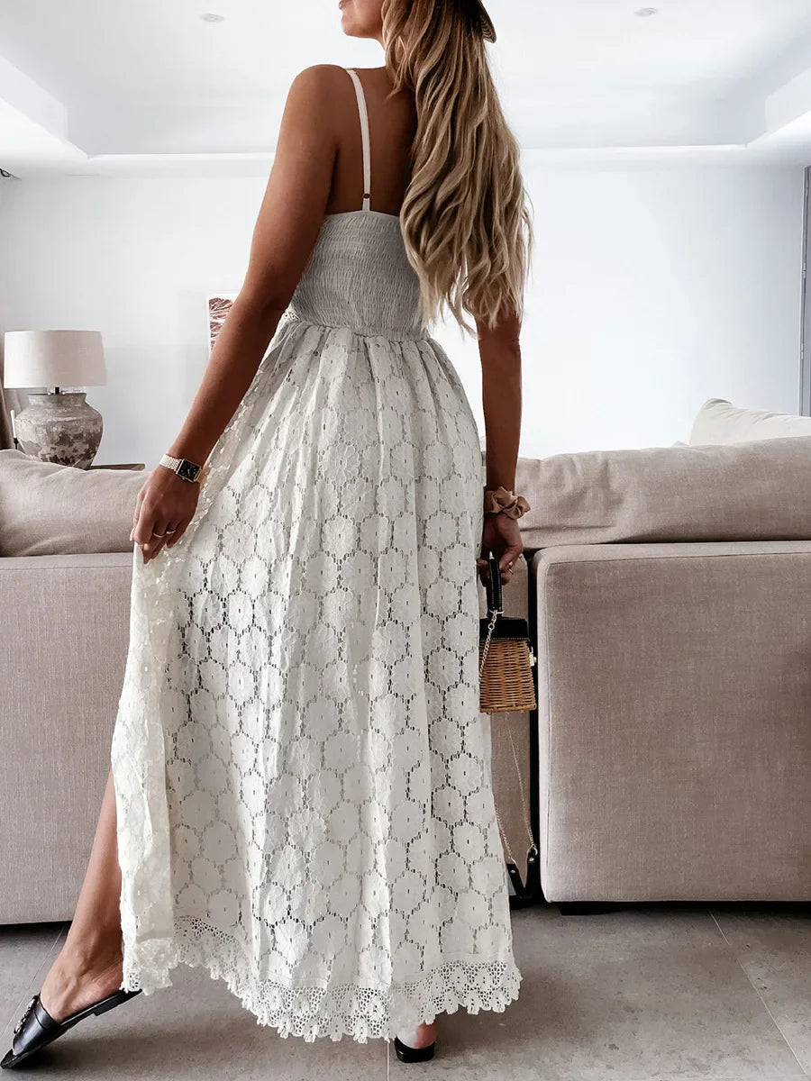 Vestido bohemio con encaje detallado – Celeste