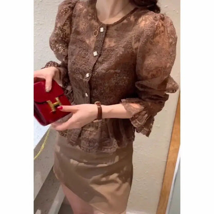 Blusa de encaje café – Elira