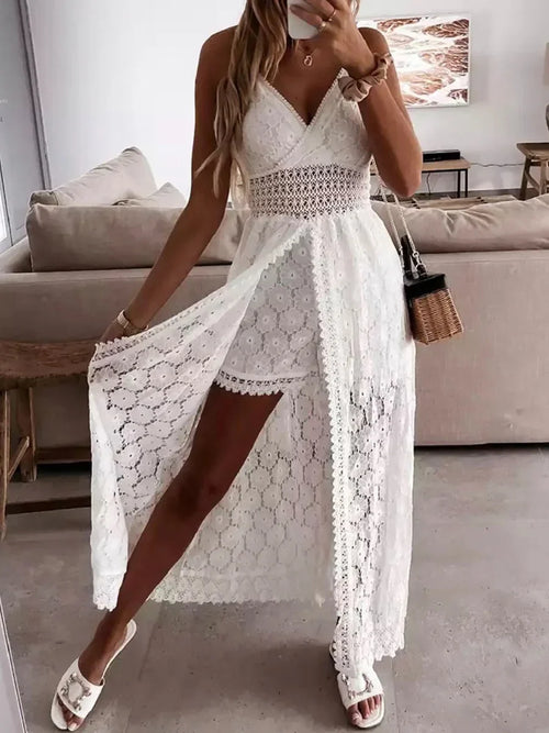 Vestido bohemio con encaje detallado – Celeste