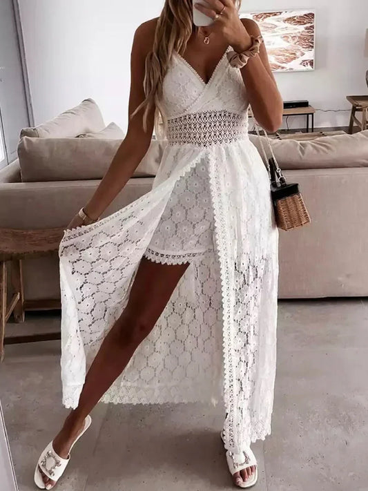 Vestido bohemio con encaje detallado – Celeste