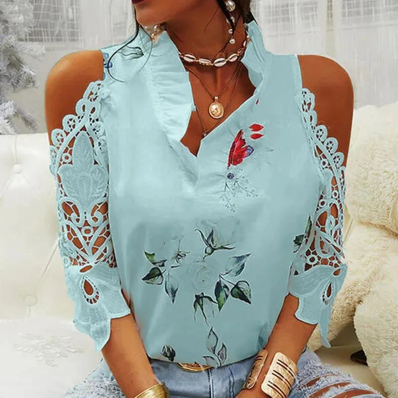 Blusa con hombros descubiertos y encaje floral