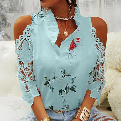 Blusa con hombros descubiertos y encaje floral