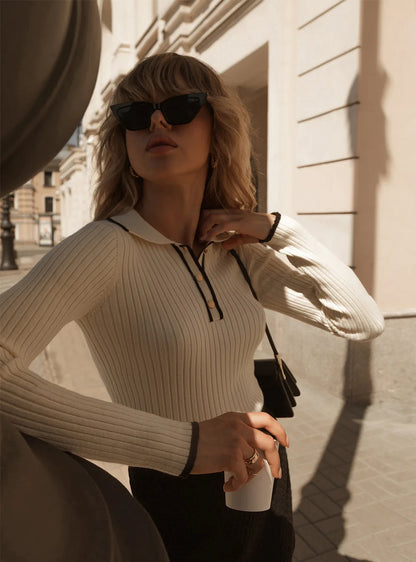 Suéter acanalado con cierre – Avera