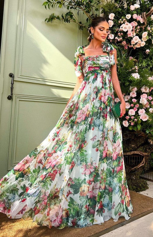 Vestido largo floral con tirantes – Jardin Bohème