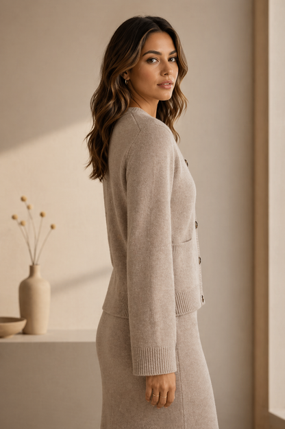 Cárdigan beige de punto fino – Renata